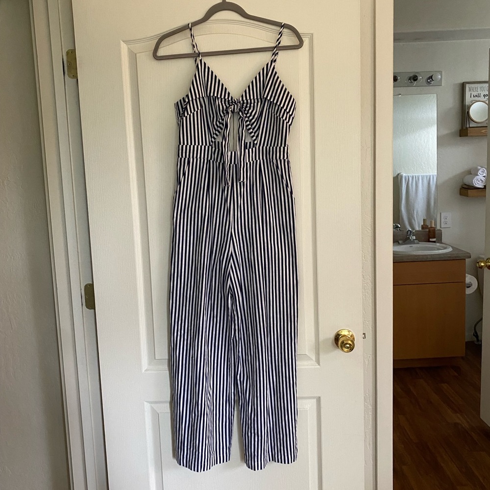 Navy and white stripped jumpsuit